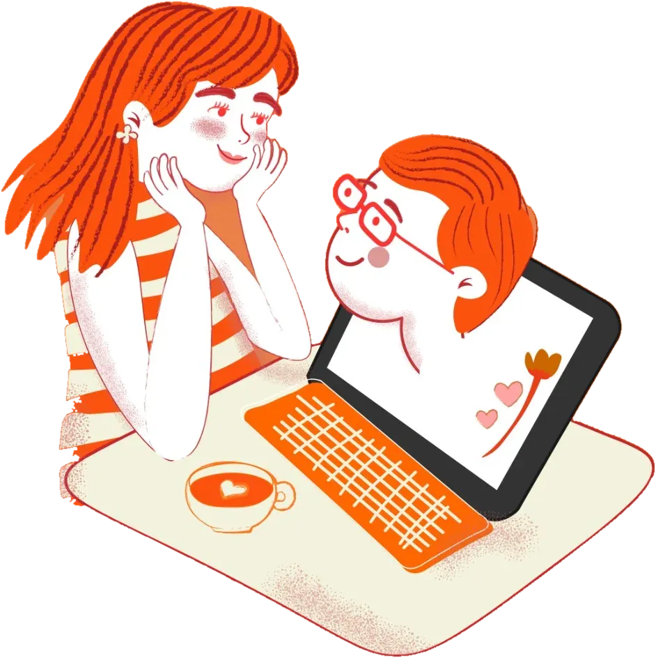 Ilustración Conexión de Acua Rena: dos personas a través de una pantalla.